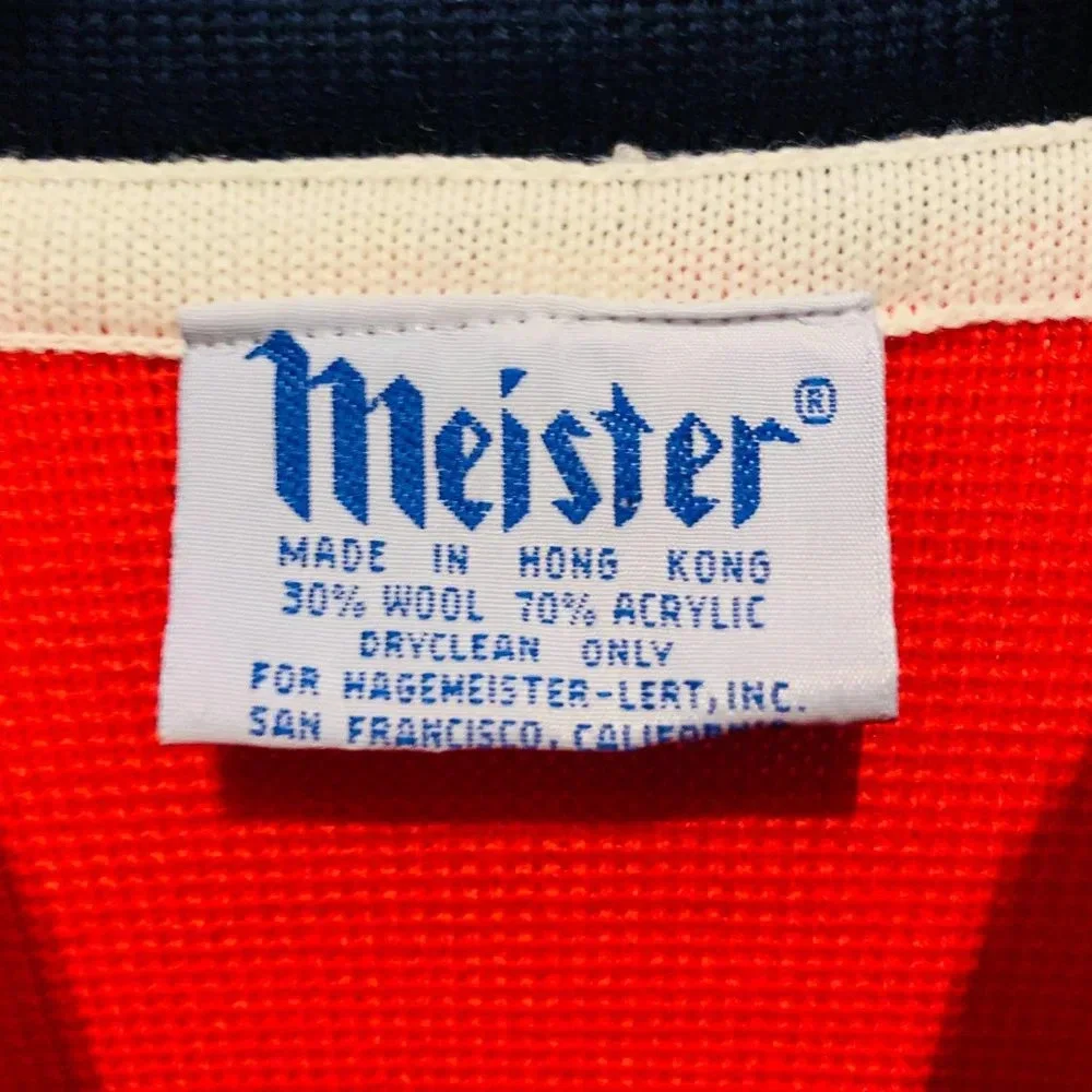 Vintage Meister Sweater Ski Acrylic Wool Blend Blue Navy Red 1/4 Zip Men MEDIUM - Picture 8 of 16